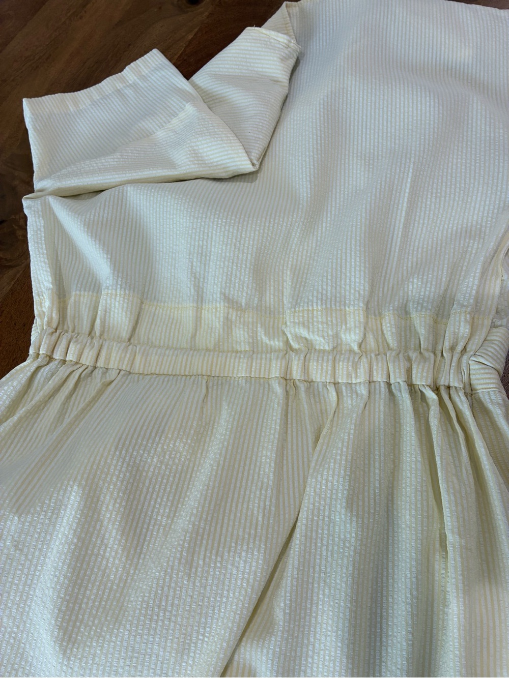 Vintage Yellow & White Seersucker Midi Dress Cottagecore Button Front Pockets M - Picture 9 of 9